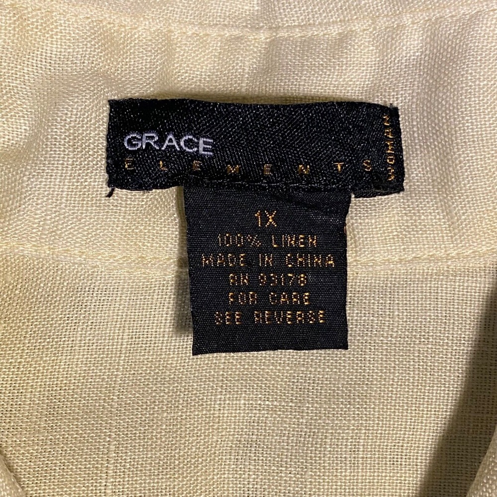 GRACE ELEMENTS women's  100% LINEN YELLOW Button‎ Down LONG SLEEVE 1X - Picture 2 of 9